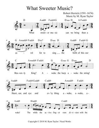 What Sweeter Music? : A new setting of Robert Herrick's poem for Voice & Renaissance Guitar (opt. Uk