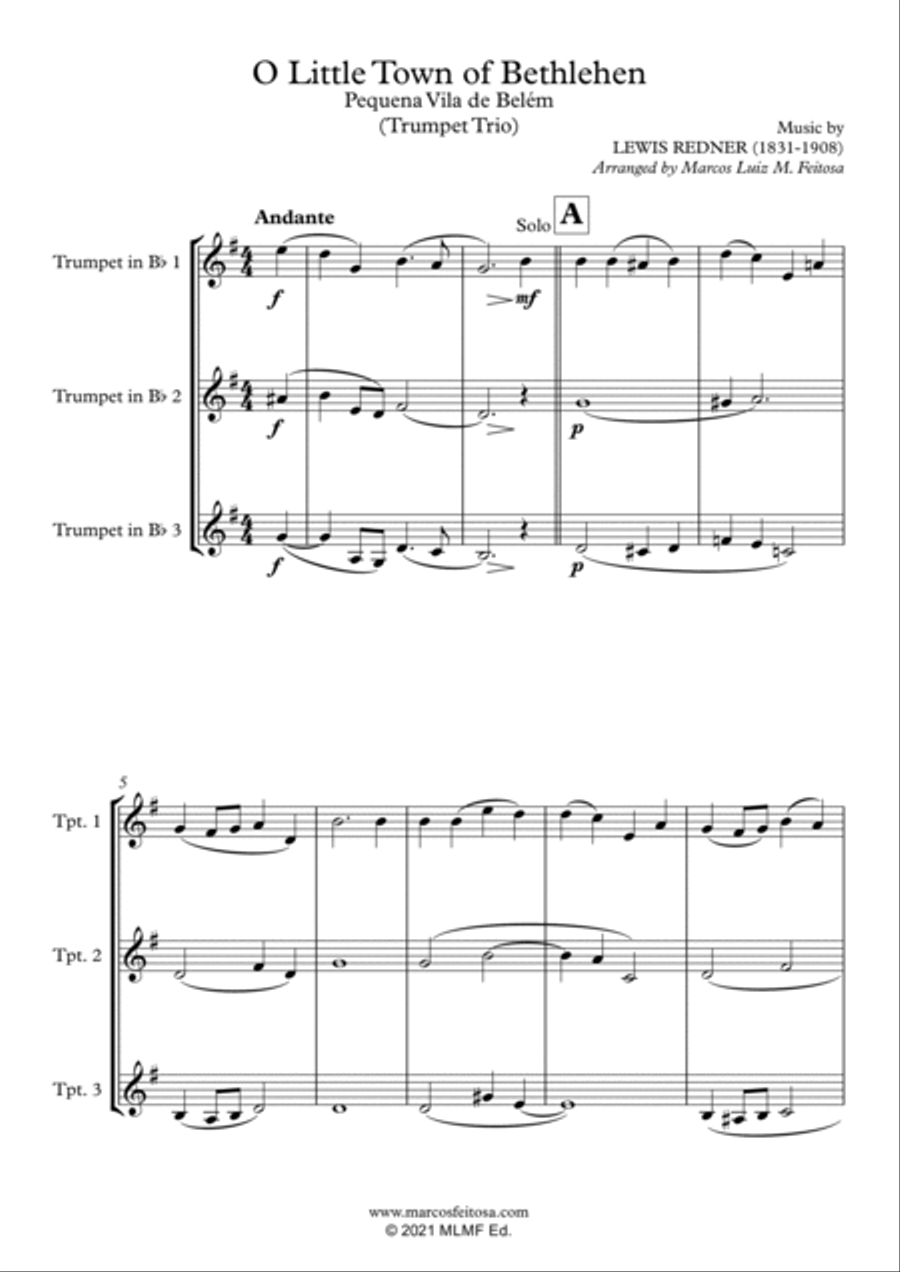 O Little Town of Bethlehem - Trumpet Trio Trumpet Trio scores gallery preview page 3