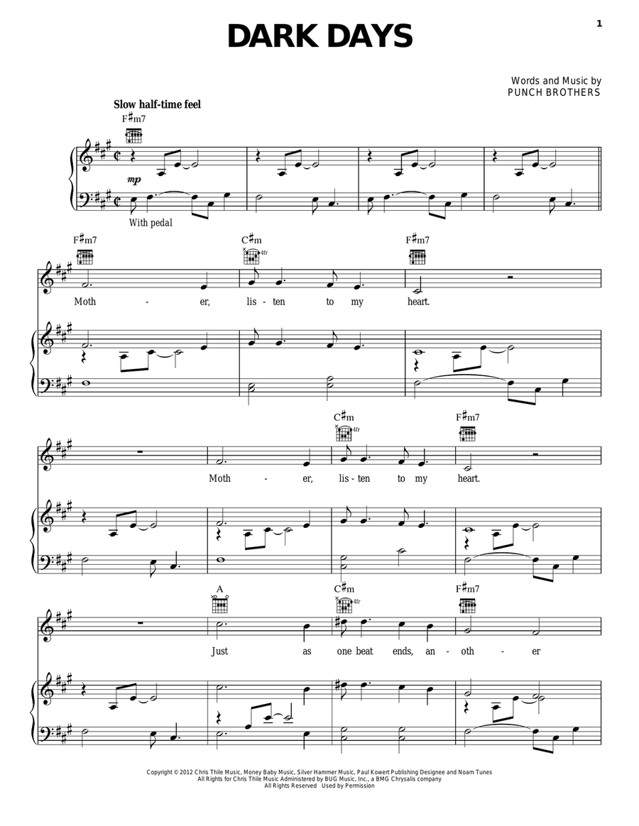 Dark Days Dark Days Piano, Vocal, Guitar scores gallery preview page 1