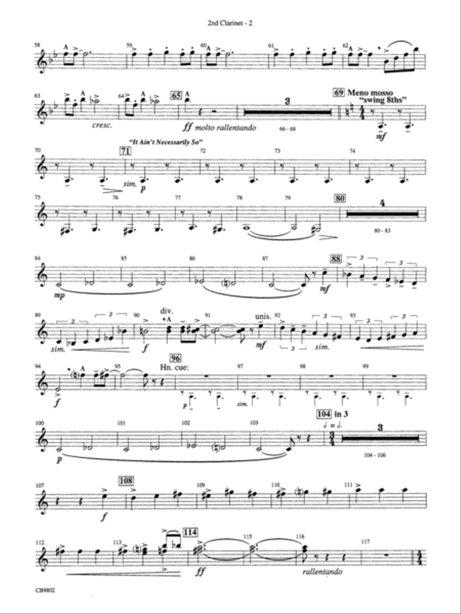 Porgy and Bess® (Medley): 2nd B-flat Clarinet Concert Band scores gallery preview page 2