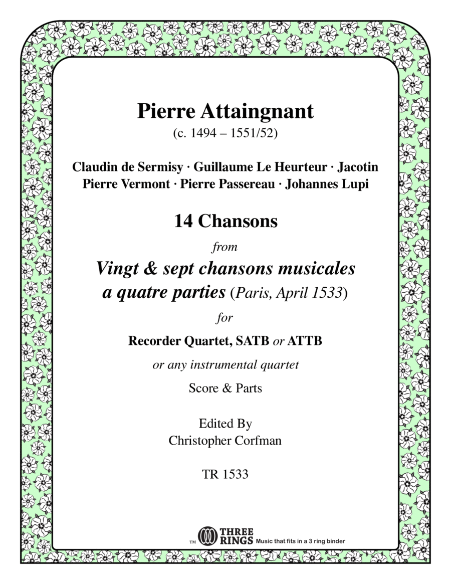 14 Chansons from 'Vingt & sept chansons musicales a quatre parties' Woodwind Quartet scores gallery preview page 1