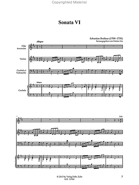 Sonata VI für Flöte, Violine und Basso continuo D-Dur (aus: Musicalische Divertissements, Teil II)