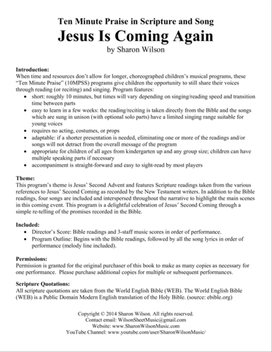 Ten Minute Praise in Scripture and Song--Jesus Is Coming Again (Children's Program) Choir scores gallery preview page 4