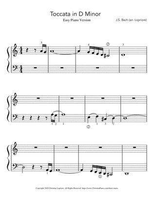 Toccata in D Minor by J.S. Bach (BWV 565) Easy Piano