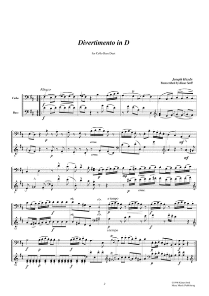 Joseph Haydn, (1732-1809) Divertimento for double bass and cello. Transcribed and edited by Klaus S