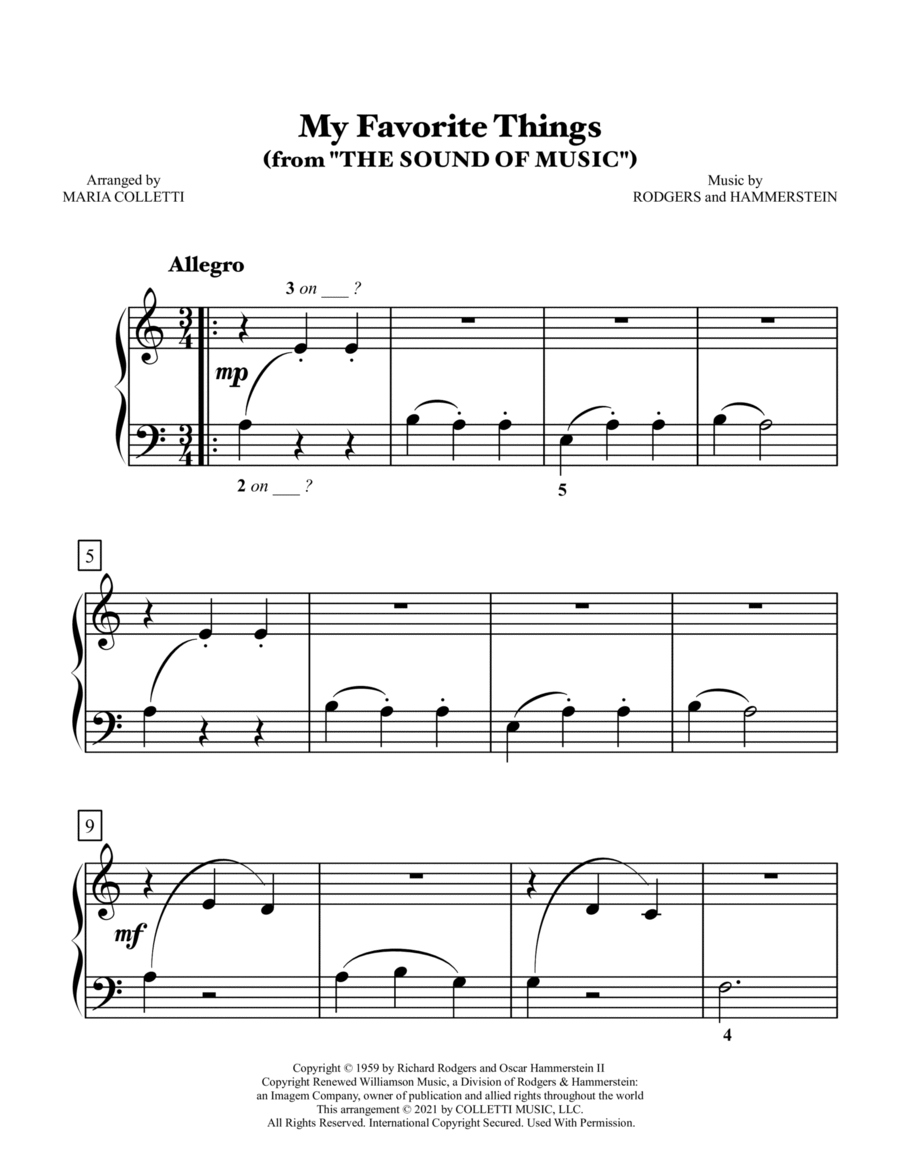 My Favorite Things Easy Piano scores gallery preview page 1