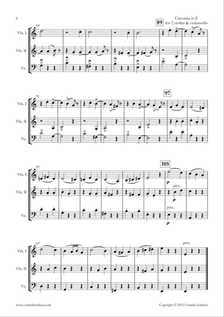 Ciaconna in e minor, for 2 violins & violoncello String Trio scores gallery preview page 6