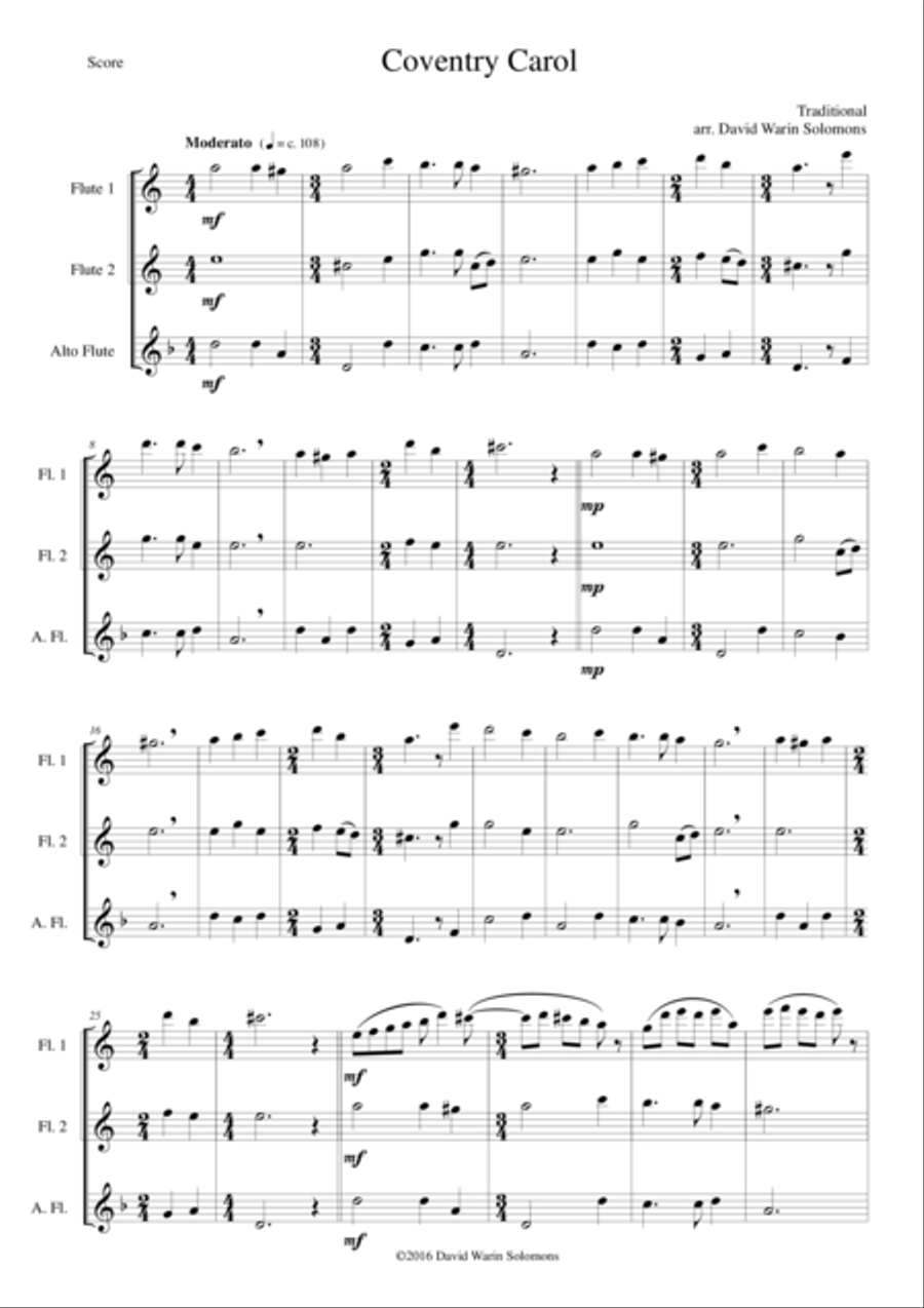 Coventry Carol for flute trio Flute Trio scores gallery preview page 1