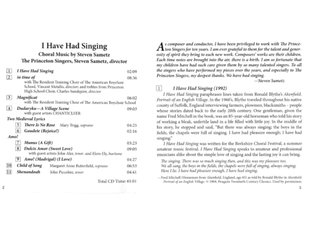 Steven Sametz: I Have Had Singing