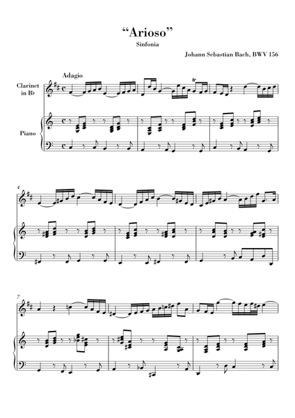 Bach Arioso (in C major) BWV 156 for Clarinet in Bb and Piano image number null