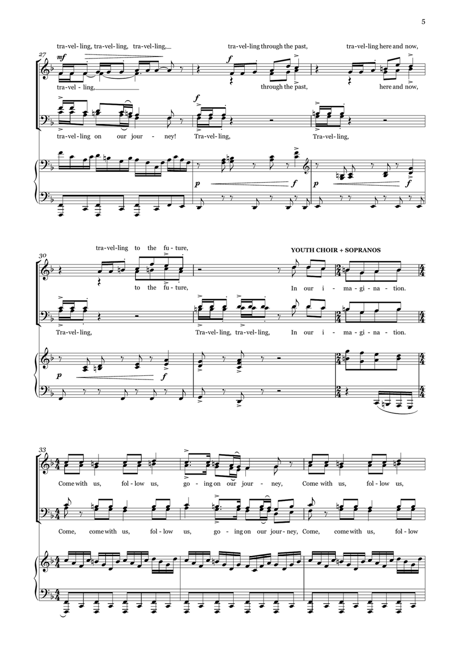 Travelling Tales - Cantata for SATB choir and Youth Choir with piano (one or two players) 4-Part scores gallery preview page 5