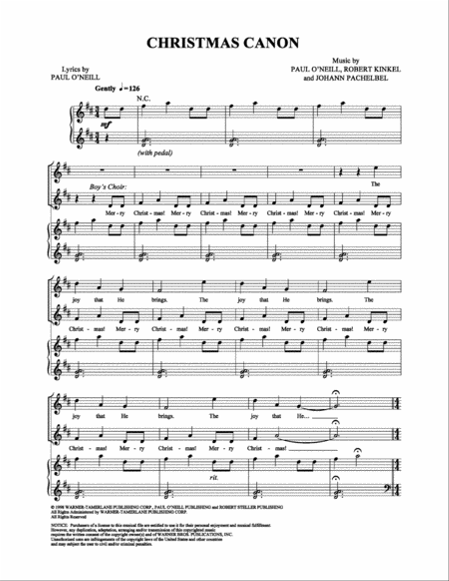 Christmas Canon Piano, Vocal, Guitar scores gallery preview page 1