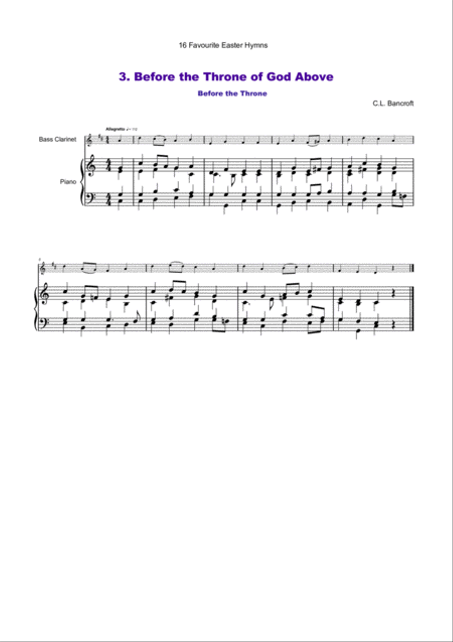 16 Favourite Easter Hymns for Solo Bass Clarinet and Piano Bass Clarinet scores gallery preview page 4