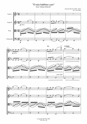 Book cover for Puccini: "O Mio Babino Caro" for String Quartet - Score and Parts