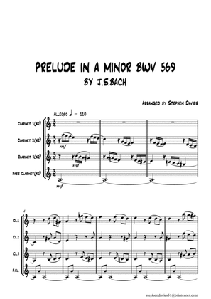 Book cover for Prelude In A Minor BWV569 by J.S.Bach for Clarinet Quartet