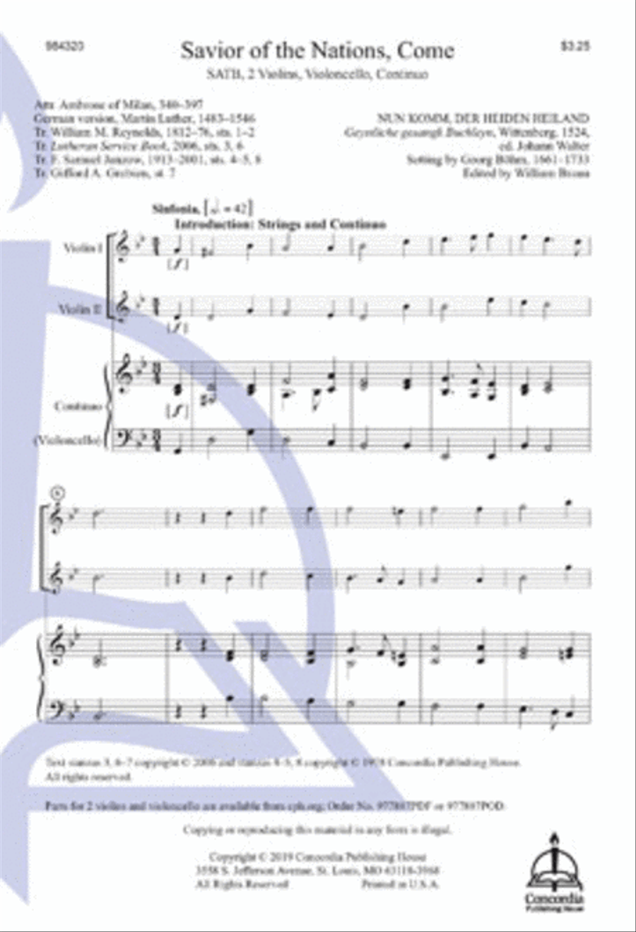 Savior of the Nations, Come (Boehm) 4-Part scores gallery preview page 1