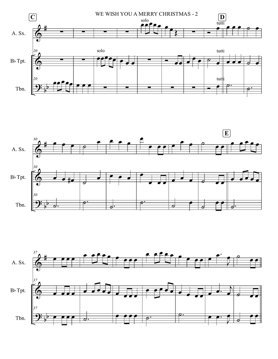 We Wish You A Merry Christmas - Alto Sax, Trumpet, Trombone (Trio) Small Ensemble scores gallery preview page 3