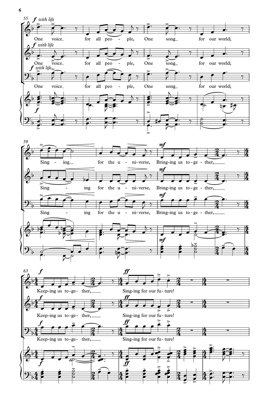 One Voice for All (mixed voice version) 3-Part scores gallery preview page 6