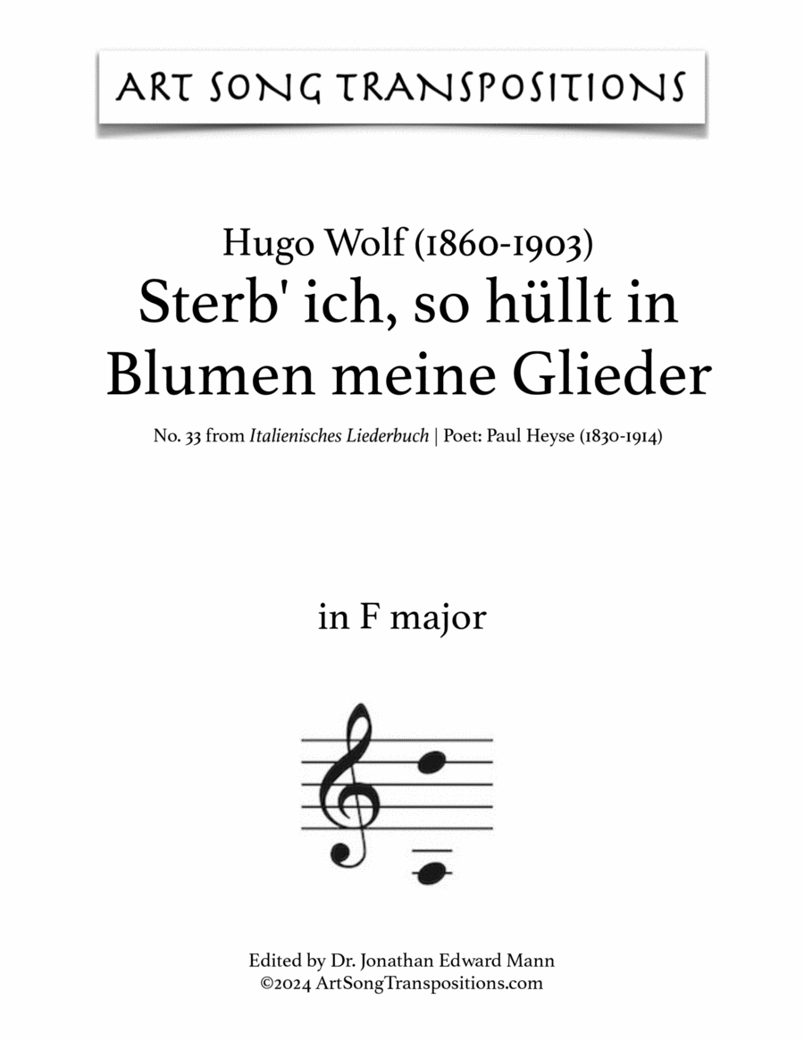 WOLF: Sterb’ ich, so hüllt in Blumen meine Glieder (transposed to F major) Voice scores gallery preview page 1