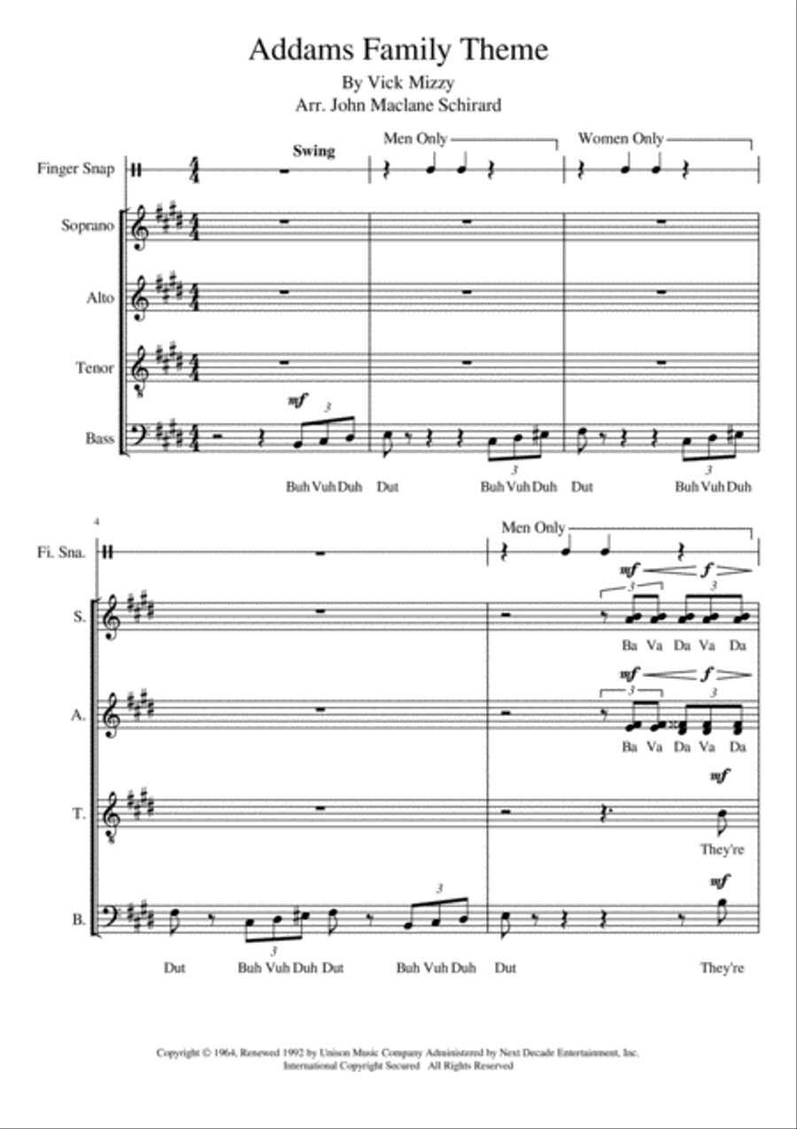 Addams Family Theme Addams Family Theme 4-Part scores gallery preview page 1