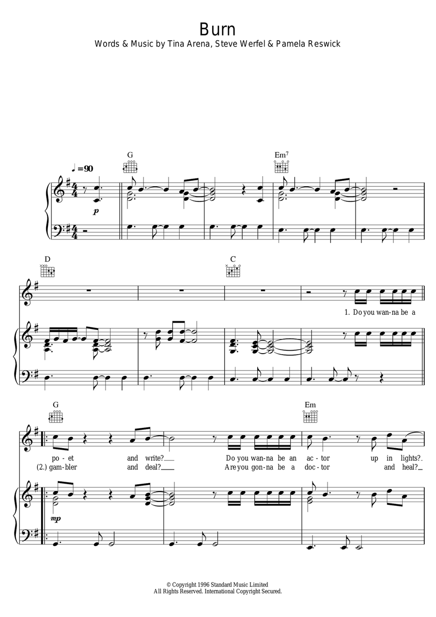 Burn Burn Piano, Vocal scores gallery preview page 1