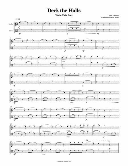 Deck The Halls Violin Viola Duet-Two Tonalities Included image number null