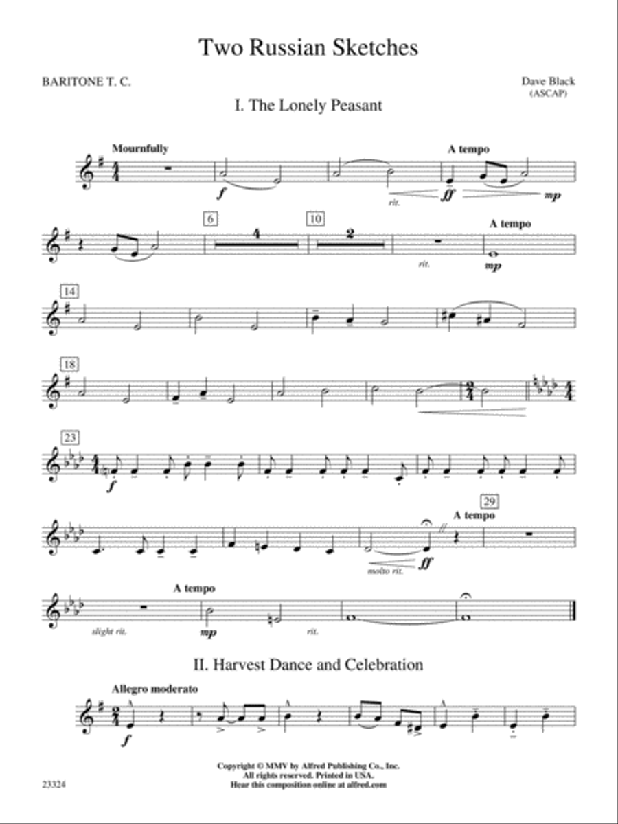Two Russian Sketches: Baritone T.C. Concert Band scores gallery preview page 1