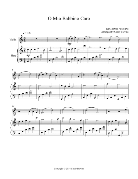 O Mio Babbino Caro, for Harp and Violin image number null