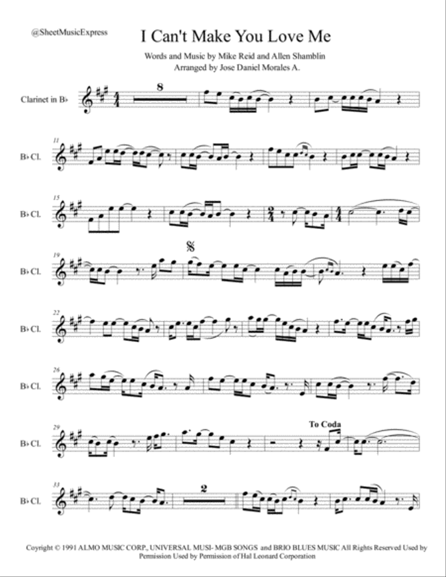 I Can't Make You Love Me I Can't Make You Love Me Clarinet Solo scores gallery preview page 1