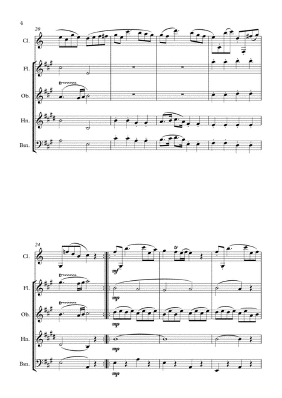 Clarinet Quintet K. 581 - Allegro con variationi (Full Score and Parts) Clarinet Quintet scores gallery preview page 4