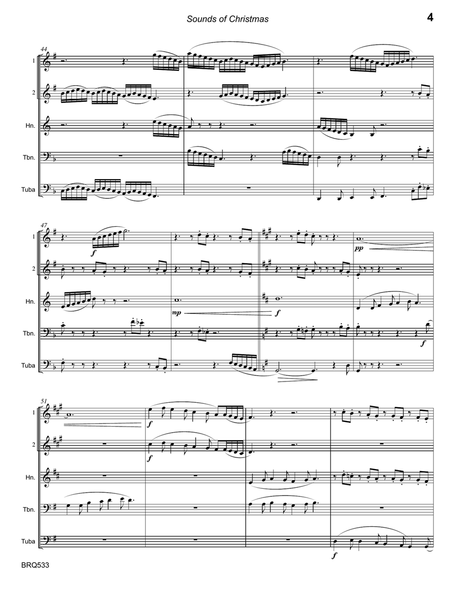 SOUNDS OF CHRISTMAS (medley of 4 carols) - BRASS QUINTET (unaccompanied) Brass Quintet scores gallery preview page 4