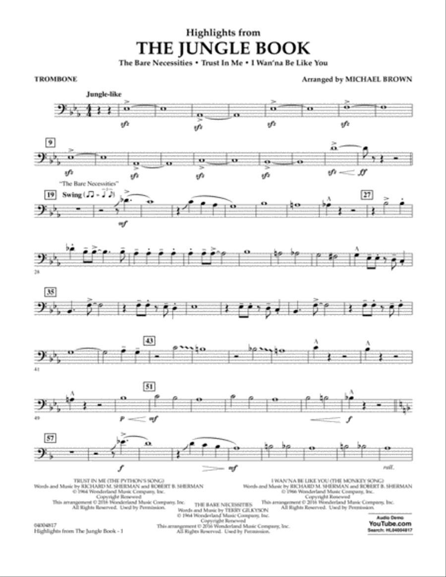 Highlights from The Jungle Book - Trombone Concert Band scores gallery preview page 1