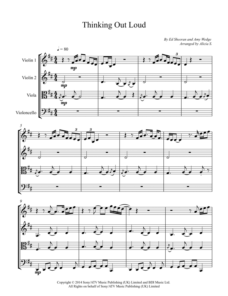 Thinking Out Loud Thinking Out Loud String Quartet scores gallery preview page 1