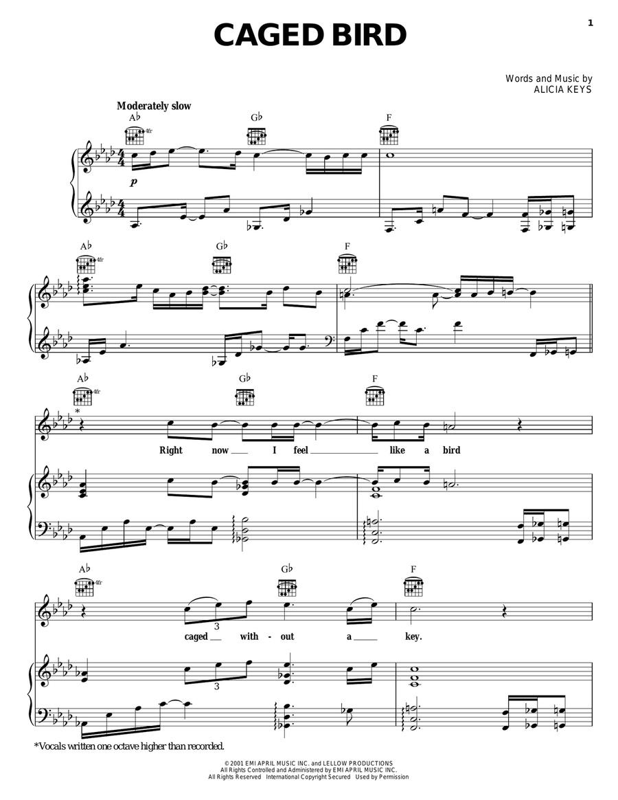 Caged Bird Acoustic Guitar scores gallery preview page 1