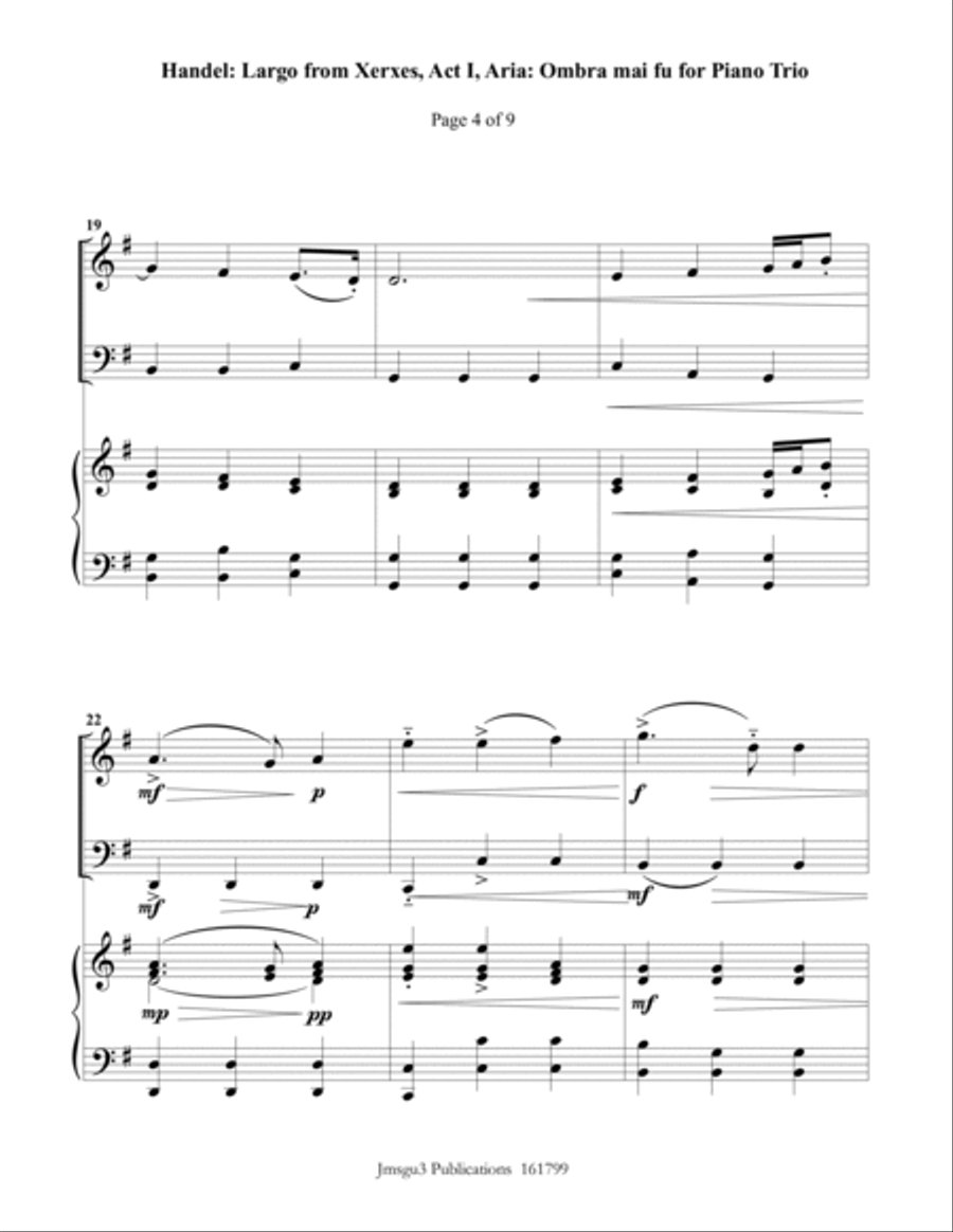 Handel: Largo from Xerxes for Piano Trio Piano Trio scores gallery preview page 4