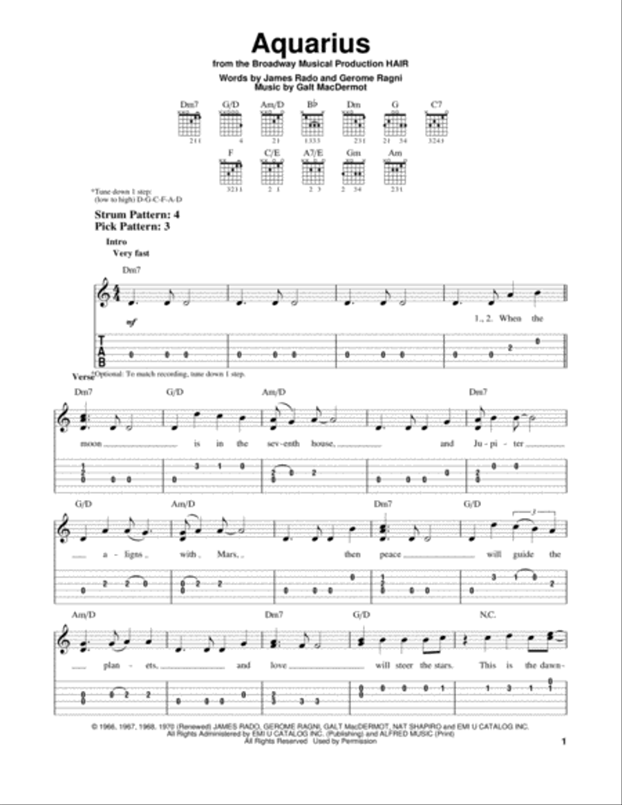 Aquarius Acoustic Guitar scores gallery preview page 1