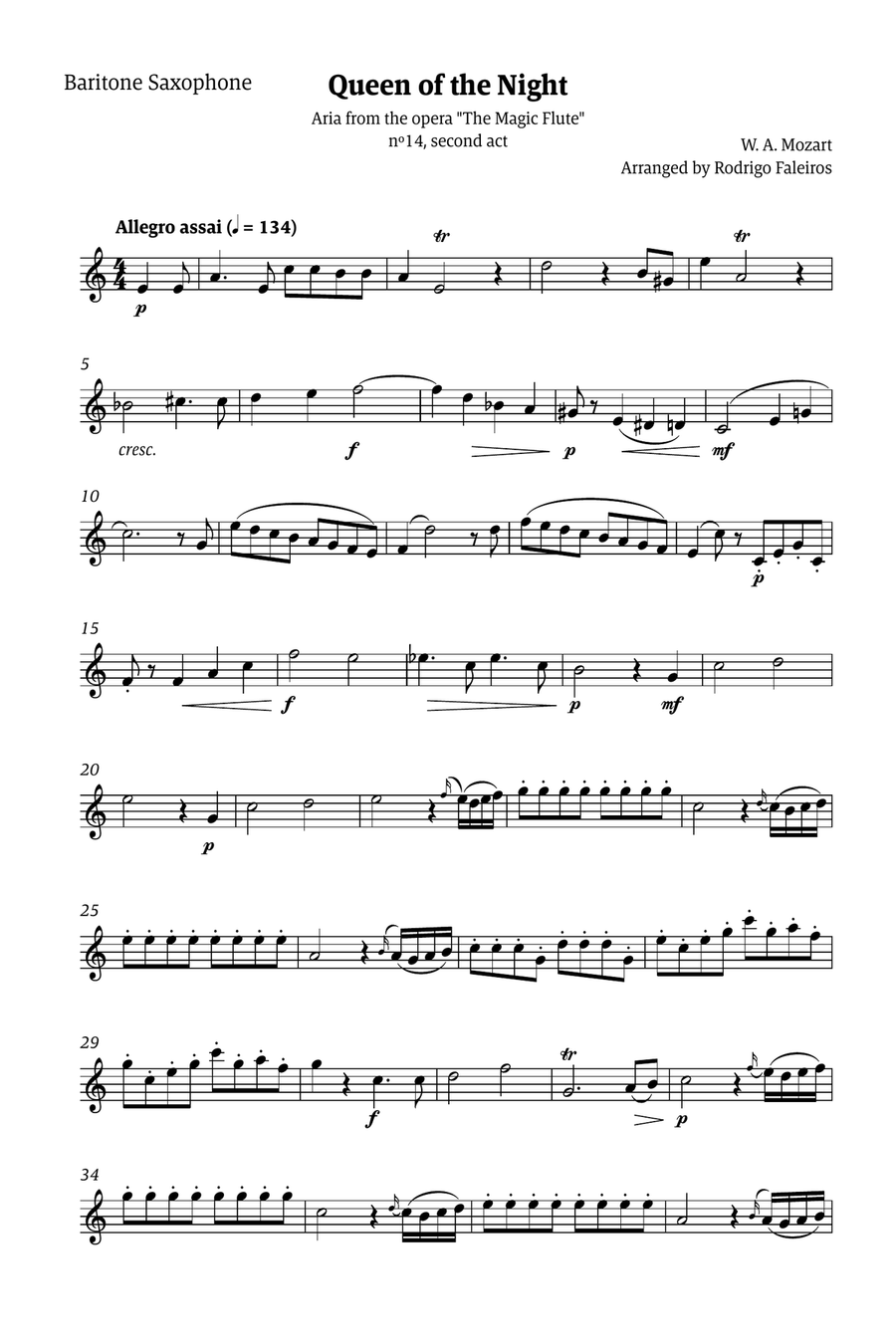 Queen of the Night - for solo baritone saxophone Chamber Music scores gallery preview page 1