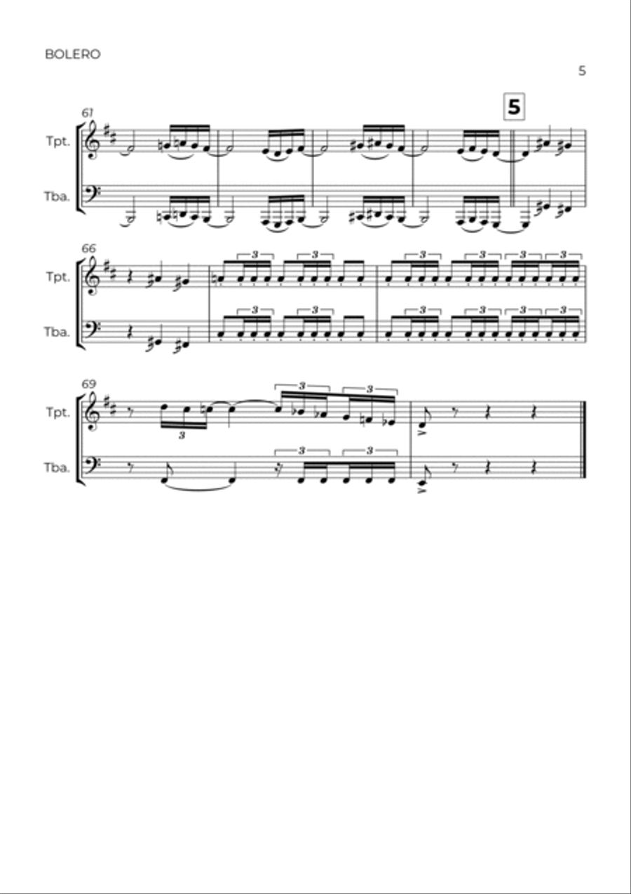BOLERO - RAVEL - TRUMPET & TROMBONE Brass Duet scores gallery preview page 5