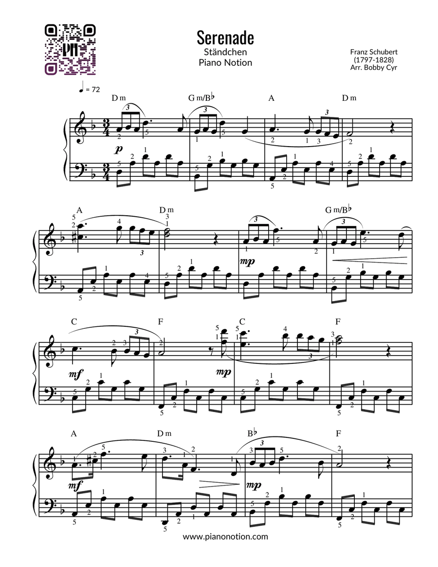 Serenade - Ständchen (Piano Solo) Easy Piano scores gallery preview page 1