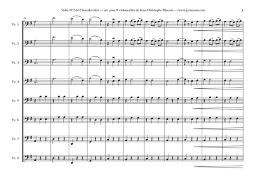 Valse n°2 by Chostakovitch for 8 cellos with 3 simplified parts --- FULL SCORE AND PARTS --- Arrang image number null