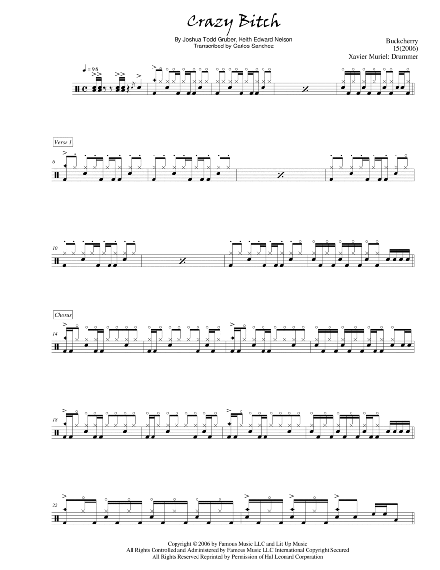Crazy Bitch Drum Set scores gallery preview page 1