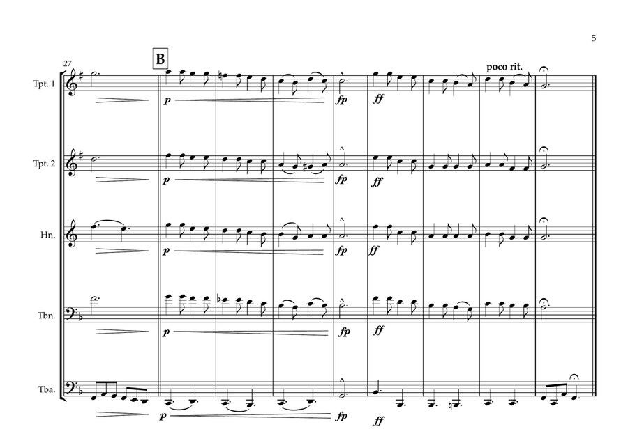 Yemeni Republic National Anthem ''al-Jumhūrīyah al-Muttaḥidâh'' for Brass Quintet Brass Quintet scores gallery preview page 5
