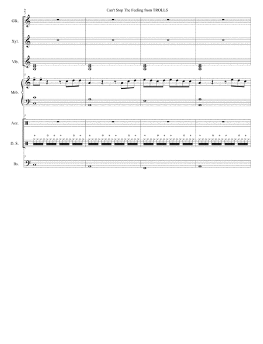 Can't Stop The Feeling from TROLLS Percussion Ensemble scores gallery preview page 2