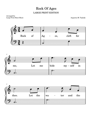 Rock Of Ages | LARGE PRINT | Easy Piano Hymn