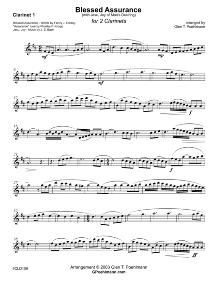 BLESSED ASSURANCE & JESUS JOY OF MAN'S DESIRING - CLARINET DUET (unaccompanied) Clarinet Duet scores gallery preview page 4