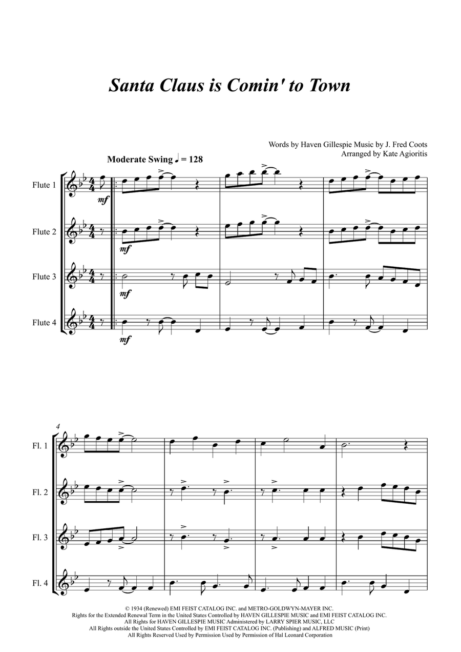 Santa Claus Is Comin' To Town Flute Quartet scores gallery preview page 4