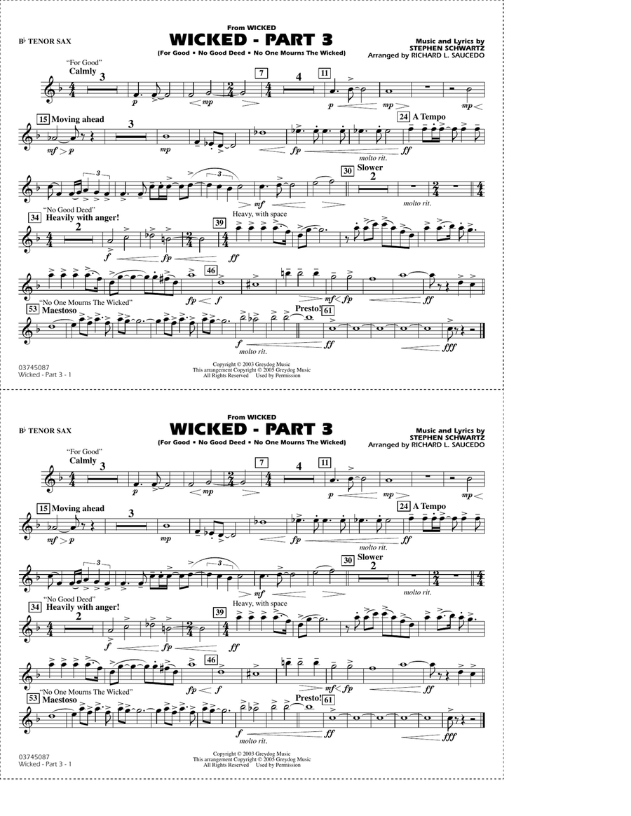 Wicked - Part 3 (arr. Richard L. Saucedo) - Bb Tenor Sax
