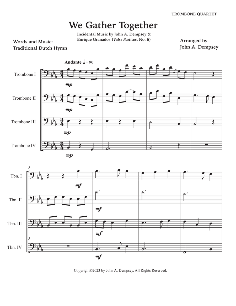 We Gather Together (Trombone Quartet) Brass Quartet scores gallery preview page 5