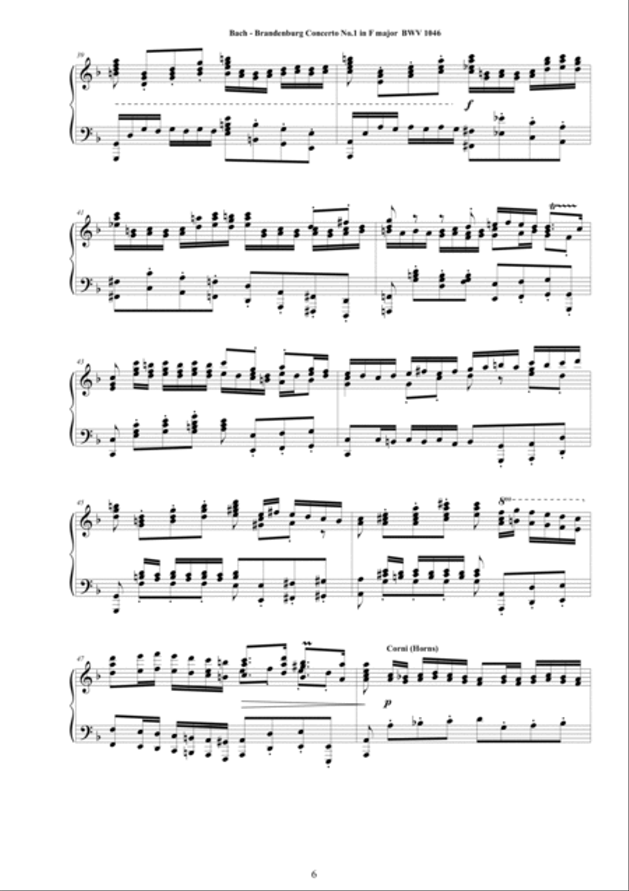 Bach - Brandenburg Concerto No.1 in F major BWV 1046 - Piano Version Piano Solo scores gallery preview page 6