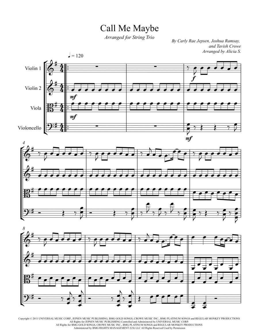 Call Me Maybe String Trio scores gallery preview page 1